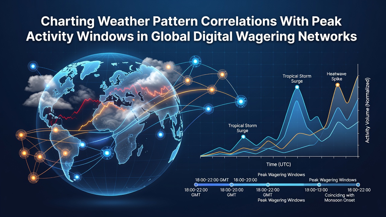 Satellite view of global weather systems overlaying digital network activity heatmaps