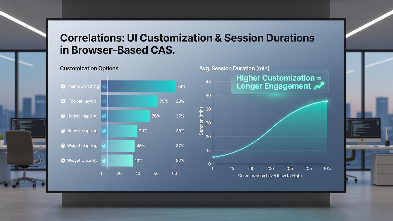 Analytics dashboard displaying session length distributions alongside UI customization usage statistics