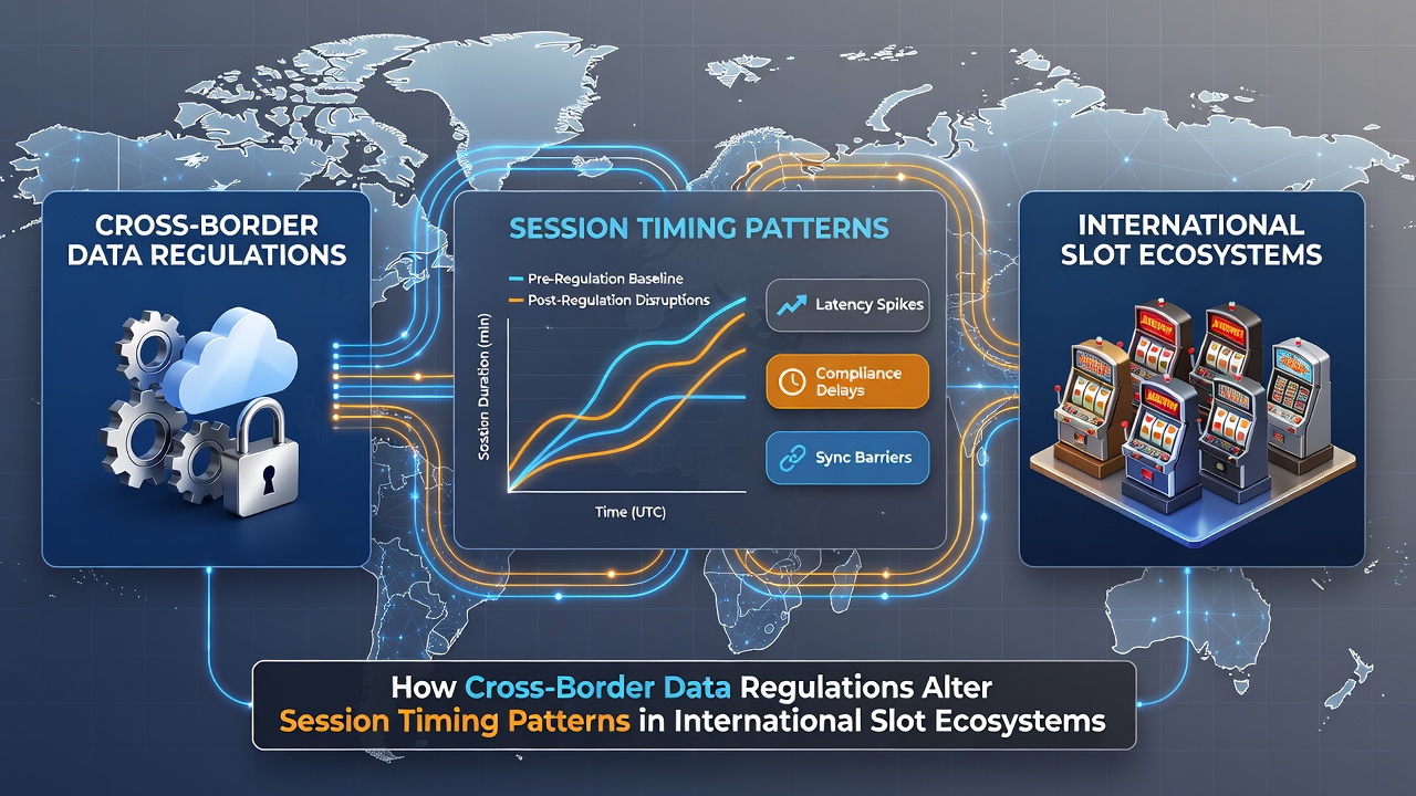 Diagram showing session timing variations caused by data localization requirements in slot platforms