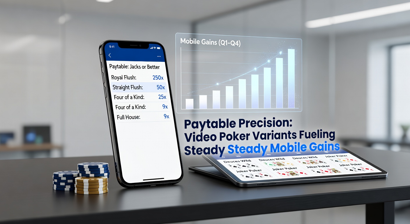 Close-up of a video poker paytable displayed on a mobile device screen, highlighting optimal payouts for various hands