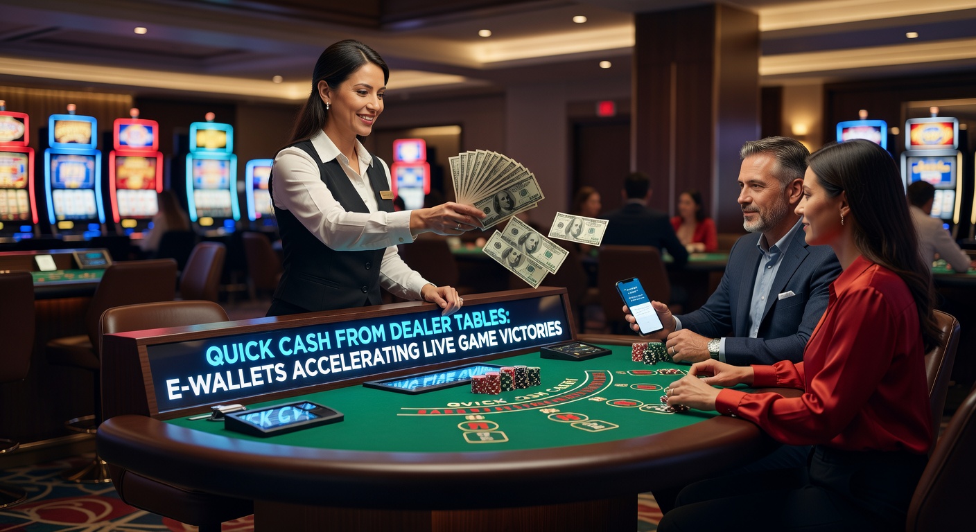 Live dealer blackjack table with e-wallet transaction icons overlayed, showing fast cash flow from wins to player accounts