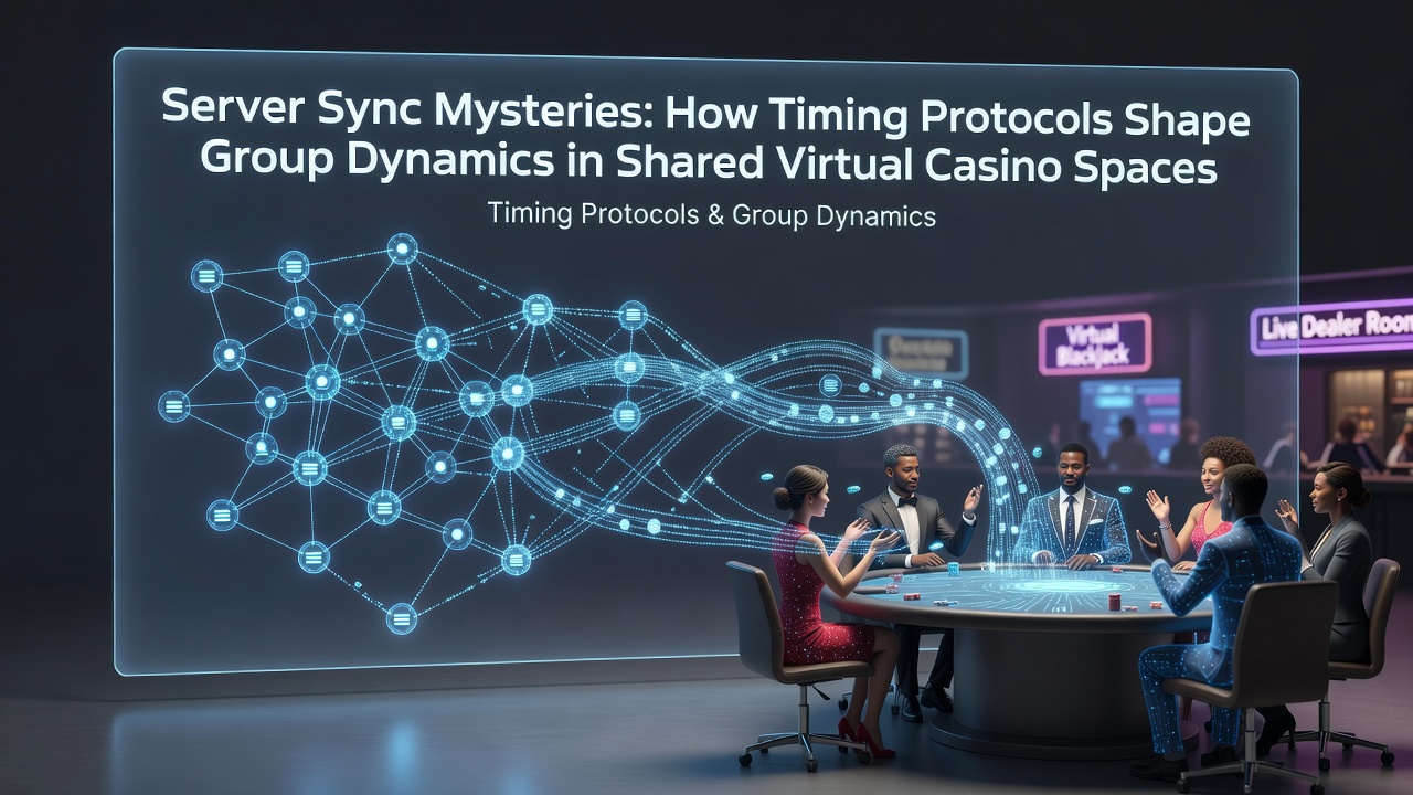 Illustration of synchronized server networks coordinating player interactions in virtual casino environments
