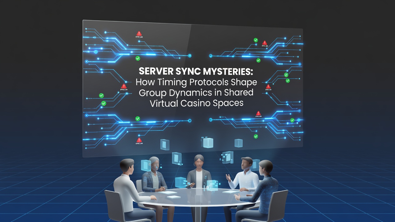 Diagram showing timing protocol layers supporting group interactions across virtual casino servers