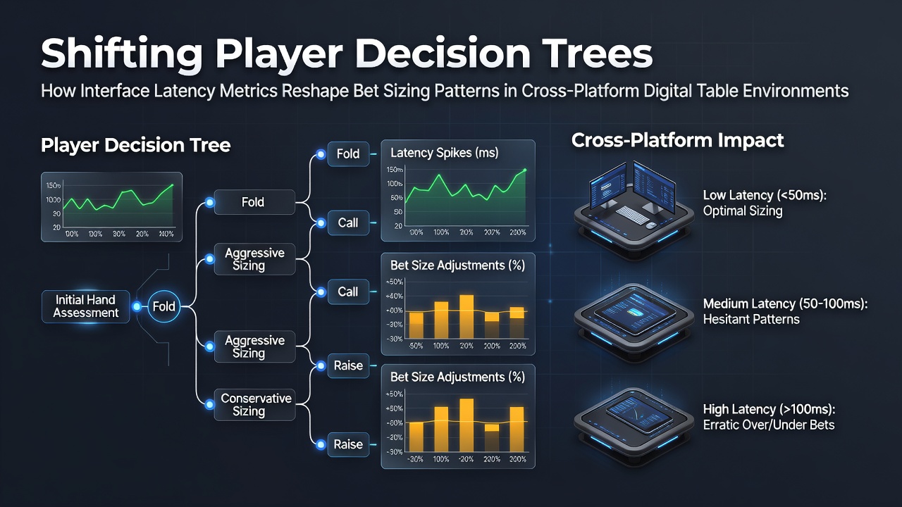 Cross-platform digital table game interfaces showing latency metrics and bet sizing adjustments on mobile and desktop devices