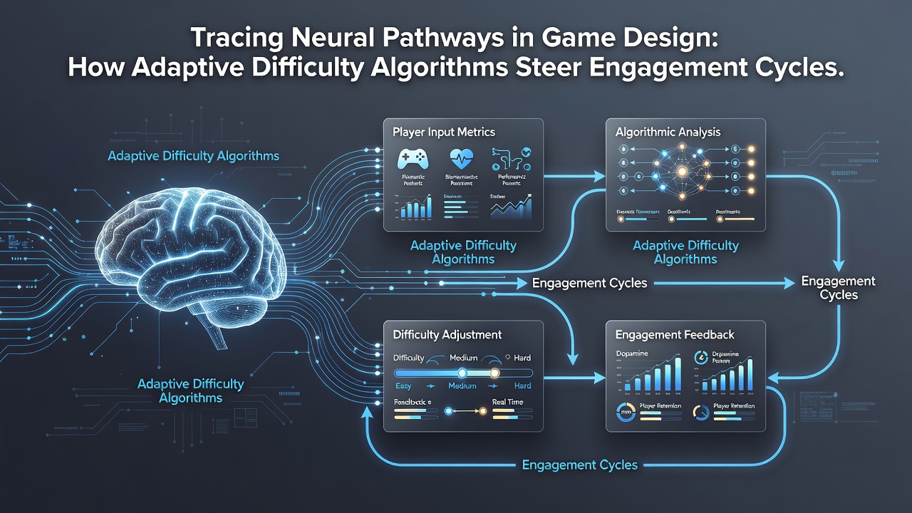 International digital platforms displaying real-time adaptive difficulty adjustments and player engagement metrics
